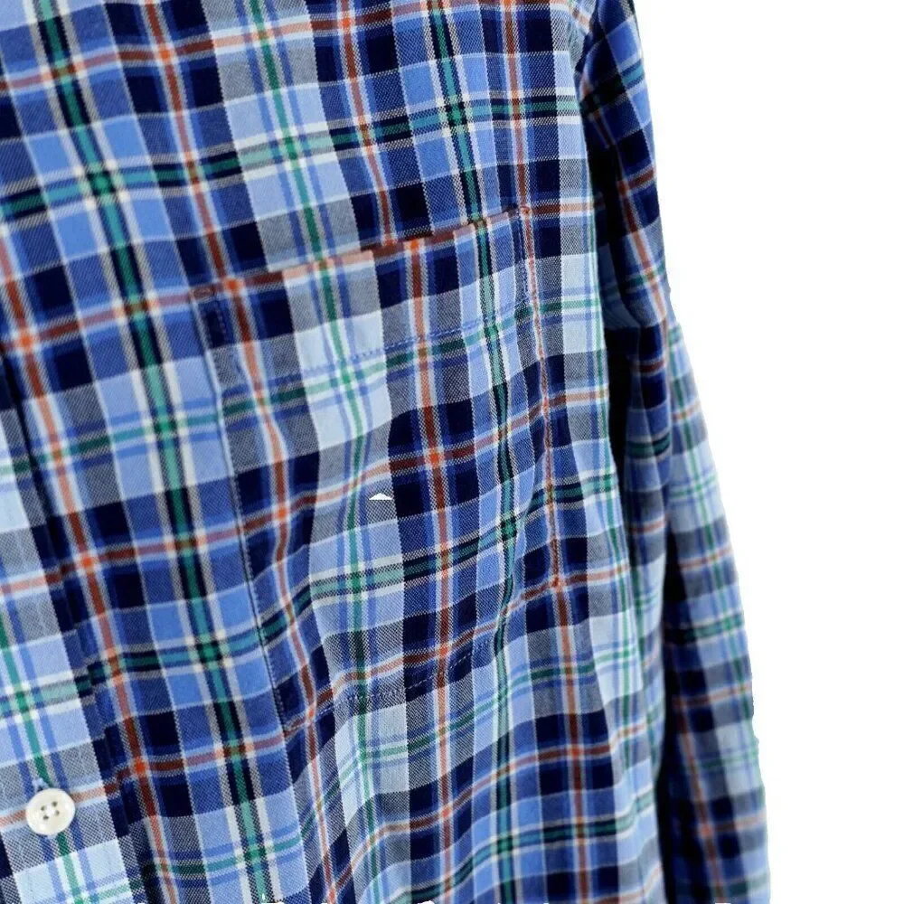 Southern Pines Flannel Plaid Blue Multi-Collared Collared‎ Dress Shirt M Medium